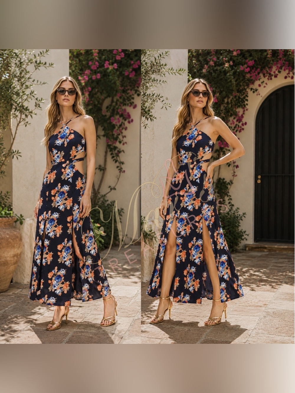 Glamarous Cutout Floral Print Halter Maxi Dress Sz XS